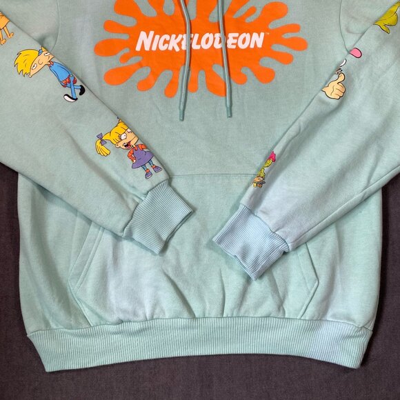 Nickelodeon Mint Green Hoodie With Rugrats Sleeve Design 60% Unisex Size Small - Picture 2 of 10